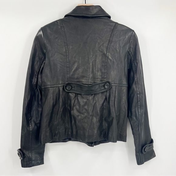Andrew Marc Black Leather Waist Length Double Breasted Black Jacket Size S - Picture 5 of 6